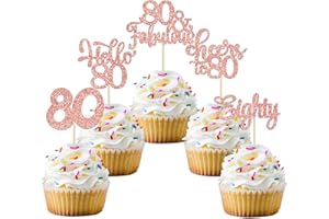 GYUFISE 30Pcs Happy 80th Birthday Cupcake Toppers Eighty Cheers to 80 Years Old Birthday Cupcake Picks for Happy 80th Birthday Anniversary Party Cake Decorations Rose Gold Glitter