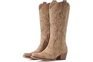 IUV Cowboystiefel für Damen, Western-Cowgirl-Stiefel mit klobigem Absatz, mittlere Wadenpartie, ideal für niedrige Spann