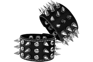 MILAKOO unisex in metallo nero borchiato con borchie punk rock motociclista cinturino largo cinturino in pelle con cinturino regolabile