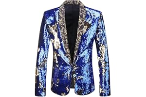 PYJTRL Men Stylish Two Color Conversion Shiny Sequins Blazer Suit Jacket