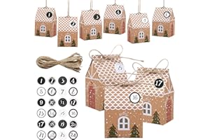 LEMESO Cajas de Papel Kraft Navidad para Dulces Cajitas de Calendario de Adviento para Rellenar Cajas de Regalo con Cuerdas para Decorar Árbol de Navidad