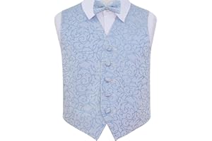 DQT Woven Swirl Floral Wedding Waistcoat Vest & Bow Tie Set for Boys