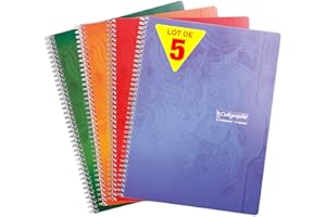 Calligraphe 560C Lot de 5 Cahiers à Spirale (une Marque de Clairefontaine) - 24x32 cm - 180 Pages Petits Carreaux - Papier Blanc 70 g - Couverture Carte Recyclée Vernie - Couleurs Aléatoires