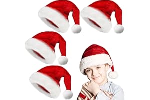 obqo 4 Stück Weihnachtsmütze Kinder - Flauschige Plüsch Nikolausmütze für Mädchen Jungen Extra dicker Samt Nikolaus Weihnachten Weihnachtsmann Mütze für Teenager Weihnachtsfeier Weihnachtszubehör