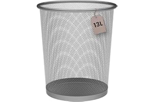 Detectalia Cestino in Rete Metallica 13 Litri Argento Ø26,5 x 28 cm. Cestini Grigio per la Carta o Tavolo da Lavoro, Cestino Scrivania per Ufficio o Casa, Cestino per il Riciclaggio, Cucina O Bagno