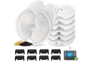 VinDox Filtri per fontana di gatti, 8 filtri per fontana di gatti + 8 spugne filtri per fontana per gatti a LED da 2,5 l, con resina e carbone attivo per gatti e cani, filtro triplo per fontana per