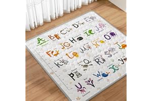 Lambluefly Krabbelmatte Baby 127x127cm, Verdickte Spielmatte Baby Faltbar mit 26 Buchstaben, Tierdrucke und Höhenlineal, Krabbeldecke für Baby Früherziehung, Anti Rutsch Matte, Maschinenwaschbare