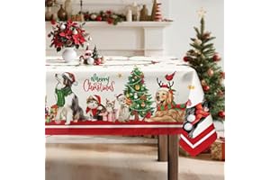 Arquiel Tovaglia Natale Gattos Canis Rosso Rettangolare Di Tovaglie Impermeabile, Copritavolo Stampato Lavabile Tessuto Per Ristorante Decorazione (140×180 Cm)