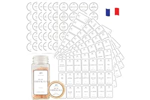 PASSION GATEAU Étiquettes pot épices, 287 étiquettes autocollantes rondes et rectangulaires pré-imprimées dont 41 étiquettes vièrges à personnaliser pour l'organisation et le rangement de la cuisine