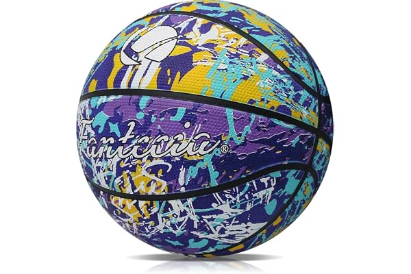 Fantecia Basketboll storlek 5 med pump, gatuträning, basketboll för nybörjare, ungdomar och vuxna (gummi/graffiti)