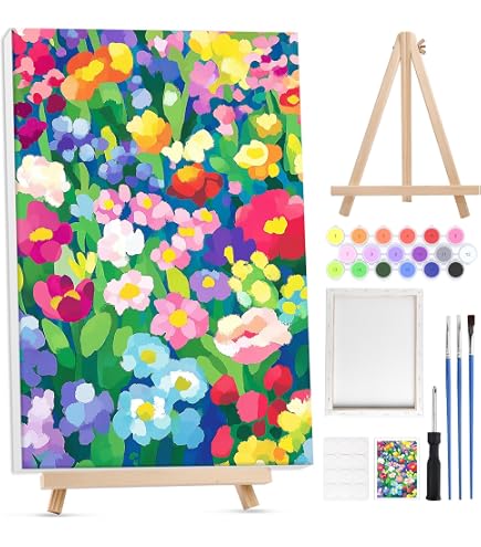 YALKIN Pittura Con I Numeri Per Adulti Su Tela 40x50 Cm | Kit Fai Da Te Con Colori Acrilici E Pennelli | Quadro Astratto Fiori Senza Cornice