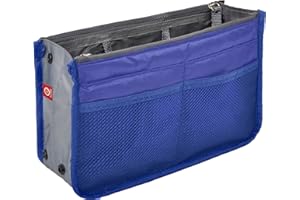 Ducomi Organizador de Bolsos Expandible – con 13 Compartimientos Grandes - Organizador Bolsos de Mujer para Almacenar Maquillaje, Documentos y Teléfonos (Standard, Azul)