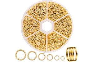 JOISHOP 1200pcs Jump Rings Kit, Gold Metal Open Jump Rings Connector Rings with Opener Tool for Jewelry Making DIY Bracelet Earring Necklace Charms Repair (4mm 5mm 6mm 7mm 8mm 10mm)