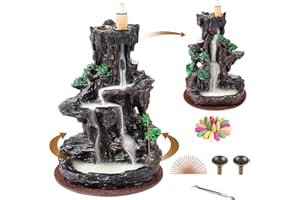 SPACEKEEPER Quemador de incienso, soporte para incienso con cascada de 2 lados con sistema de reflujo. 120 conos de incienso con reflujo, 30 varillas de incienso, adorno para aromaterapia