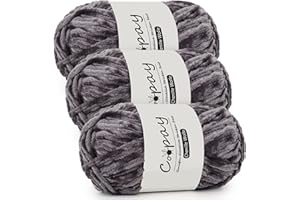 ‎COOPAY Coopay Chenille Wolle zum Häkeln - 3x100g Samtig Garn, Dicke Flauschige Weiche Plüschwolle Häkelgarn für Decken, Schals - Dunkelgrau