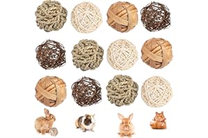 SUNSHINE SMILE 12 Piezas Juguetes para Masticar Pequeños Animales, Bola Natural de Hierba para Conejos, Mascotas Limpieza de Dientes para Cobayas, Hámster