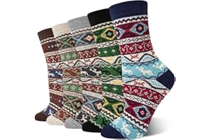 Justay Pucott 5 par skarpet damskich, termicznych, grube, ciepłe, kolorowe skarpety zimowe, skarpety wełniane, oddychające, prezenty dla kobiet