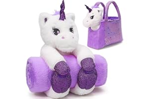 LATOCOS Peluche de Unicornio Regalos para Niñas Peluche de Unicornio A Partir de 3-6 Años Bolsa de Transporte Peluda Manta Regalo de Unicornio Cumpleaños Navidad Juguete para Niños Niñas 3 4 5 6 7 8 Años