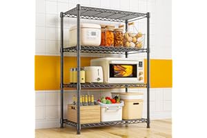 REIBII Metal Shelving Unit Shelving Units for Storage Loads 300KG Adjustable Corner Shelf 4-Tier Wire Shelving Unit Heavy Duty Storage Rack Metal Pantry Shelves, 75 X 35 X 120 CM, Black…