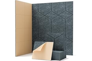 Soundsbay - Paneles acústicos autoadhesivos, 12 unidades, absorción acústica, aislamiento acústico, paredes, puertas y techos, para tratamiento acústico y decoración de pared, 30 x 26 x 0,9 cm (gris