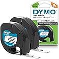 DYMO LetraTag Plastic Labels, Authentic, 12 mm x 4 m Roll, Black Print on White Labels, Self-Adhesive Multipurpose Labels for LetraTag Label Makers, 2 Count