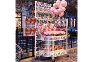 TRAGLO Foldable Metal Market Stall Cart, Gridwall Display Stand with Wheels, Retail Cart with Hooks for Crafts, Art, Retail, Shop(80x55x185cm)