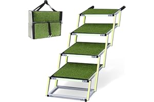 PRIORPET Escalier pour Chien Marquage Phosphorescent Rampe Pliable Voiture 4 marches Herbe