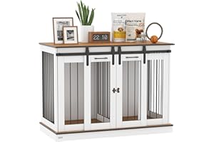 PawHut Dog Cage Furniture with Two Room Option, 2 Doors, Modern Metal Dog Crate for Home, Indoor Dog Kennel for Large Dogs up to 30 kg, Dog House, 120 x 60 x 88.5 cm, White