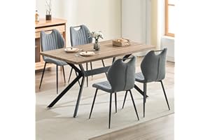 LEWE Juego de Mesa de Comedor con 4 Sillas, 140 X 80 X 76 cm Mesa de Comedor Rectangular de Madera y 4 Sillas de Comedor, Respaldo Alto, Patas de Hierro Negro, Adecuado para Cocina, Comedor ySalón