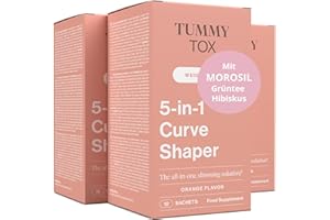 ‎TUMMY TOX Zink, Grüner Tee, Hibiskus, Morosil, Vitamin C und Weißer Maulbeerextrakt - 30 Säckchen für 30 Tage - mit Kostenlosem E-Book - Vegan und Gluten-frei - Tummy Tox 5-in-1 Curve Shaper