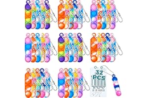 YOGINGO 32Pcs Pop keyring it Fidget Toys Pack, Fidget keyring Birthday Party Gifts, Pinata Christmas Eve Box Stocking Fillers Kids, Party Bag Fillers Gifts Kids, Fidget Wristband as Return Gifts for kids