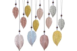 HotKrump Colgantes decorativos de hojas, 12 unidades, decoración de ventana, colgante de hoja brillante, colgante decorativo de metal
