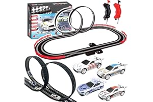 AGM MASTECH Slot Car Race Track Sets avec 4 Voitures à sous exquises, Piste de Batterie ou de Voiture électrique, Jouets Cadeaux pour garçons et Filles âgés de 4 à 8 Ans, de 8 à 12 Ans