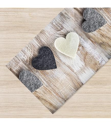 Tappeto Da Cucina Matches21 In Stile Rustico Con Cuori E Nastro, 60x120 Cm, In Velluto E Lattice, Lavabile In Lavatrice