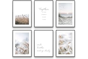 Heimlich Cuadros Decorativos - SIN Marcos -Decoración Colgante para Paredes de Sala, Dormitorios y Cocina - Arte Mural - | 6 piezas en DIN A3 (30x42cm) | » Beige Beach Grass «