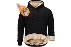 KEFITEVD Herren Pullover Hoodie Dicke Schwergewicht Sherpa gefüttert Känguru Tasche Winter Winddicht Warm Fleece Sweatshirt