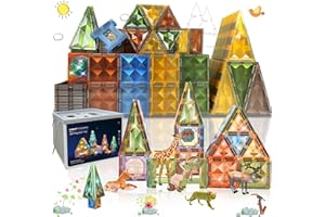 BUBUQE Magnetic Tiles 3D Magnet Building Block Toys Educational Stem Learning Toy with Farm Animal and Lighting Effect Construction Sensory Toys Preschool Gift for Boys and Girls 3 4 5 6 7 8 Years+