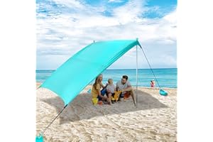 AKLIFFE Schatten Zelt Tragbare Sun Shelter 2.1m×2.1m, UPF 50+ mit Sandsäcken, Erdnägeln und Stabilitätsstangen, Strandzelt Sonnenschutz für Beach Fishing Camping Garden oder Picknicks, Grün