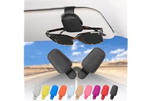 quipuda 2 Pièces Porte Lunettes pour Voiture en Cuir Véritable, Magnétique Support Lunettes pour Voiture Pare-soleil Accessoires, Pince à Lunette Auto, Pince pour Tickets et Cartes (noir)
