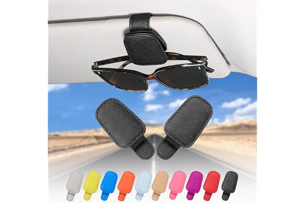 quipuda 2 Pièces Porte Lunettes pour Voiture en Cuir Véritable, Magnétique Support Lunettes pour Voiture Pare-soleil Accessoires, Pince à Lunette Auto, Pince pour Tickets et Cartes (noir)