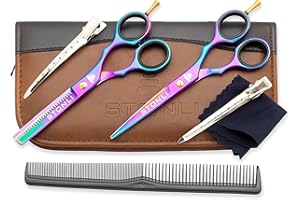 Stonli Hairdressing Scissors for Hair Cutting - Stainless Steel 6 inch Hair Scissors with Sharp Edge Barber Scissors - Hair Cutting Scissor with Pouch for Salon, Home, Men, Women (Iridescent)
