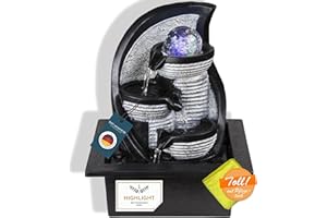 ‎BMF-VERSAND Tischbrunnen mit RGB Farbwechsel und Pflegetuch – Hübsche Dekoleuchte mit RGB LED und Mikrofasertuch – Zimmerbrunnen mit Leuchtfunktion Pumpe Grau Kugel