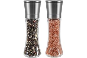 Vevouk Juego de 2 Molinillos de Sal y Pimienta, Especias, Cuerpo de Vidrio Borosilicato y Acero Inoxidable