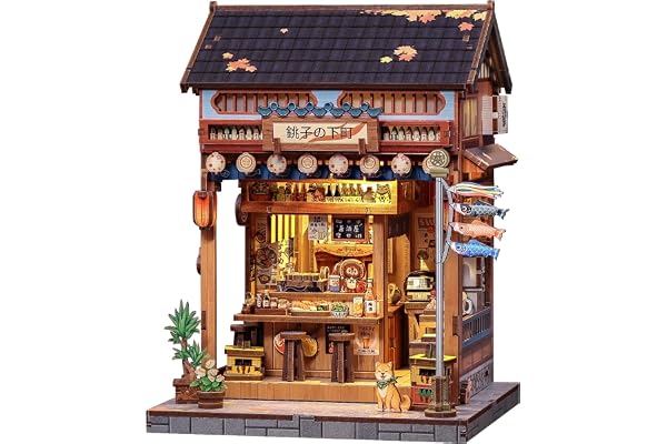 Fsolis Book Nook Kit - Choshi no Shitamachi - Puzzle 3D en Bois avec Lumière LED à Capteur - Maison Miniature DIY Style Japonais Rétro - Décoration de Bibliothèque & Cadeau Créatif Adultes