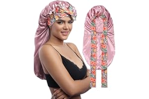 ‎MBJERRY MBJERRY Satin Bonnet Lange Seidenhaarhaube zum Schlafen - Verstellbare Satin Haarhaube für Die Nacht Atmungsaktive Schlafhaube Seide für Damen(Bohne Sand)