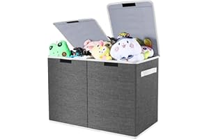 Linkmonde Toy Storage Box with Lid & Handle - Foldable Kids Toy Chests & Boxes, Toy Storage Organiser Chest With Divider(58X30X39CM), Childrens Storage Box for Kid's Toys,Clothes, Nursery (Gray)
