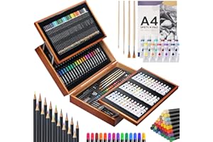 MIAOKE 174 PCS Set de Dessin Enfant, Boîte de Peinture pour Enfants, Méga Boîte en Aluminium de et Kit de Dessin, Crayons de Couleur, Pastels à l'huile, Acrylique, HB Crayons, 1 Bloc Croquis, etc