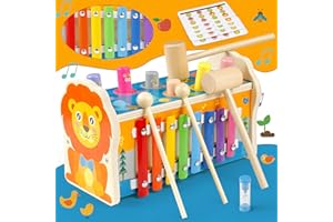 StarryTiger Kinderspielzeug für Klopfbank Motorik, Xylophon und Hammerspiel Spielzeug, Montessori Lernspielzeug, Holz Motorikspielzeug, Vorschul Pädagogische Spiel für Kinder ab 3 Jahren (Löwe)