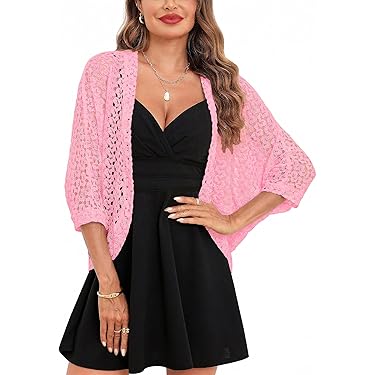 Linjinx dames bolero met pailletten, glitterjasje met korte mouwen, gebreide bolero, open cardigan, shrug, clubkleding, disco, carnaval, feestoutfit, lila, L