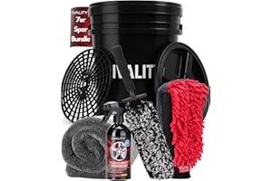 ‎IVALITY Ivality 7-teiliges Auto waschen set für optimale Handwäsche mit 20L Wascheimer, Deckel & Schmutzsieb, XXL Mikrofasertücher, 3-in-1 Waschhandschuh, Felgenbürste und Felgenreiniger für Autopflege